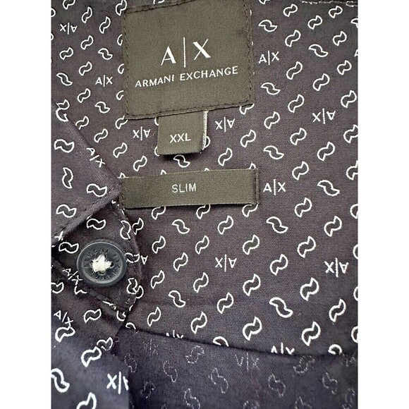 AX Armani Exchange Men's Button Down Shirt Slim-Fit Logo-Print Shirt Navy   2XL - Picture 7 of 9
